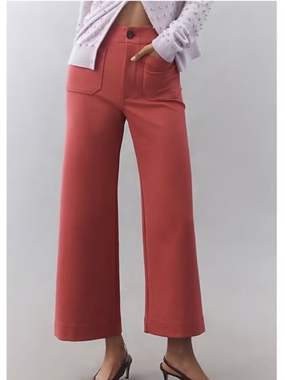 Anthropologie Colette Pants Maeve Cropped Wide Leg High Rise Knit New 30 Rose